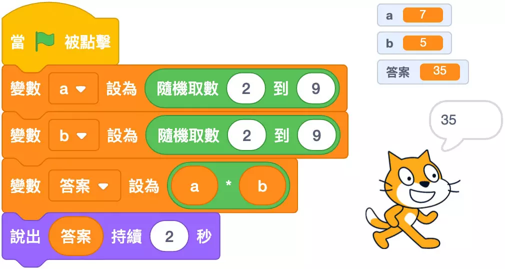 Scratch 教學 - 九九乘法測驗 - 新增變數